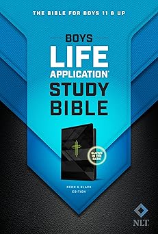 tyndale nlt boys life application study bible tutone leatherlike neon/black nlt study bible for boys