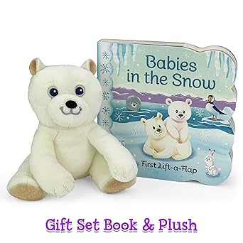 babies in the snow gift set includes lift a flap board book and cuddly plush toy friend for birthdays baby