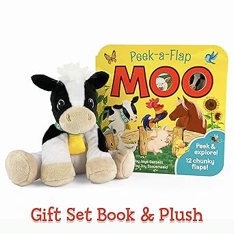 moo peek a flap gift set includes lift a flap board book and cuddly plush toy friend for birthdays baby