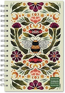 2025 weekly and monthly planner 16 month engagement calendar september 2024 december 2025 6 x 9 botanical bee