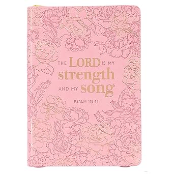 classic faux leather journal my strength and song pink floral inspirational notebook lined pages w/scripture