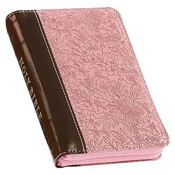 kjv holy bible mini pocket size faux leather red   ribbon marker king james version pink/saddle tan zipper