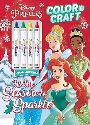 disney princess tis the season to sparkle color and craft with 4 big crayons and stickers 1st edition editors