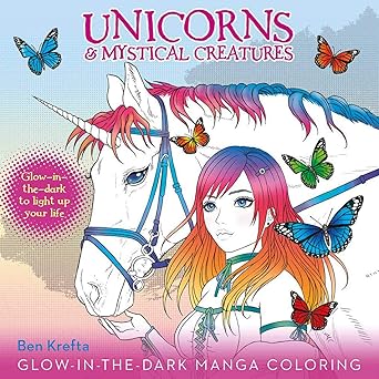 unicorns and mystical creatures glow in the dark manga coloring 1st edition ben krefta 1645172783,