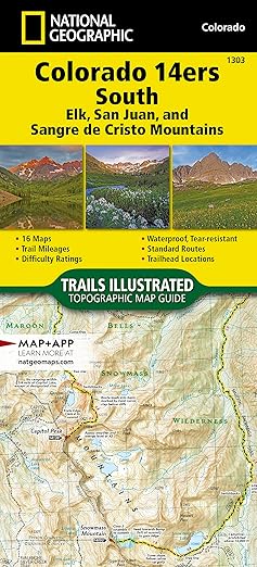 colorado 14ers south map san juan elk and sangre de cristo mountains 1st edition national geographic maps