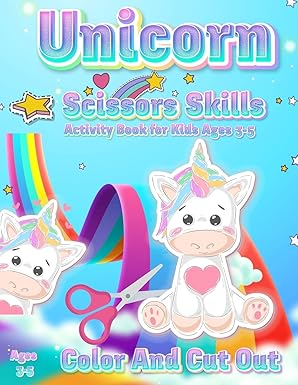 unicorn scissor skills activity book for kids ages 3 5 color and cut out workbook for preschool fun gift for