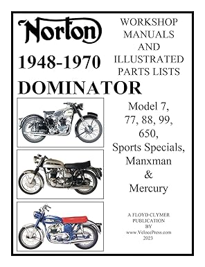 norton 1949 1970 dominator workshop manuals and illustrated parts lists model 7 77 88 99 650 sports specials