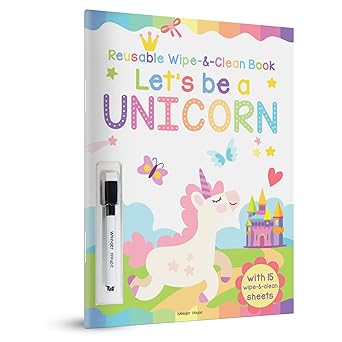 lets be a unicorn reusable wipe and clean activity book with 15 wipe and clean sheets 1st edition wonder