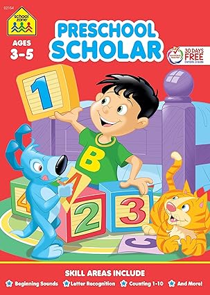 school zone preschool scholar workbook 32 pages pre k beginning sounds letter recognition tracing printing