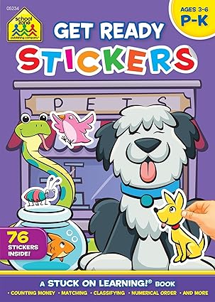 school zone get ready sticker workbook ages 3 to 6 preschool to kindergarten stickers counting money