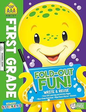 school zone first grade fold out fun write and reuse workbook 240 pages ages 6 to 7 wipe clean activities
