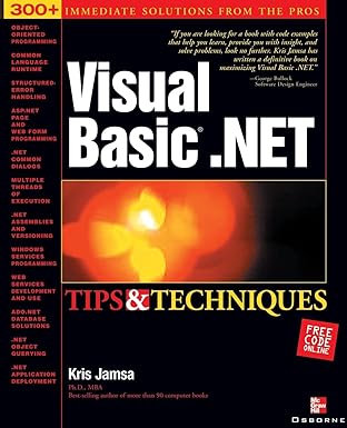 visual basic net tips and techniques 1st edition kris jamsa 0072223189, 978-0072223187