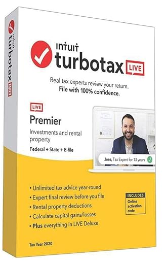 turbotax live deluxe 2020 desktop tax software federal and state returns + federal e file guide amazon