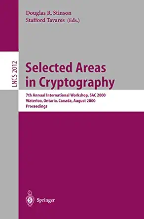 selected areas in cryptography 7th annual international workshop sac 2000 waterloo ontario canada august 14