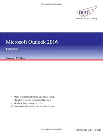 microsoft outlook 2016   by 30 bird black and white print 1st edition 30 bird media 1945281375, 978-1945281372