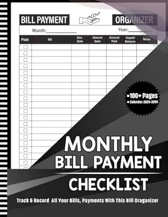 monthly bill payment tracker organizer checklist planner log book simple personal home and small business