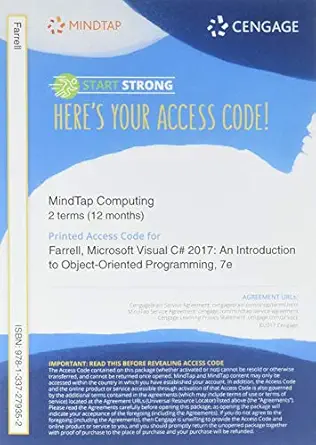 mindtap programming 1 term printed access card for farrells microsoft visual c# introduction to object