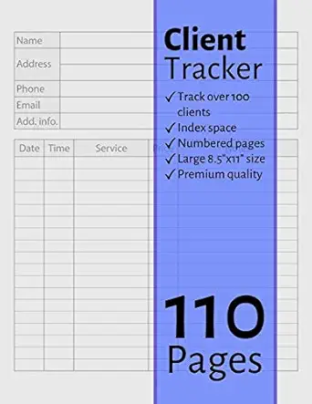 client tracker for all types of client based businesses includes numbered pages and index section client