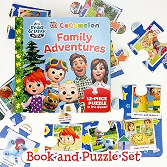 cocomelon board book and 12 large piece jigsaw puzzle for preschoolers and toddlers ages 2+ jjs family