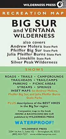 big sur and ventana wilderness recreation map 1st edition wilderness press 1643590375, 978-1643590370