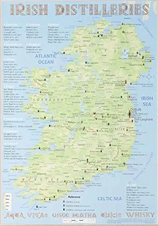 whiskey distilleries ireland poster 42x60cm   irish whiskey distilleries map 1st edition ra 1/4diger ja rg