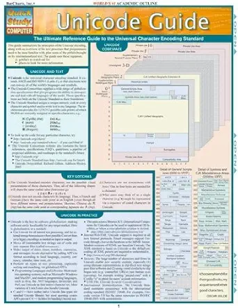 unicode guide laminated reference chart 1st edition joe becker ,richard gillam ,mark davis 1423201809,