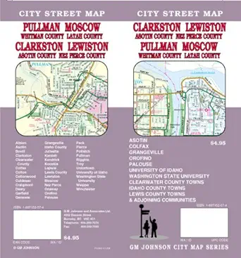 pullman wa/moscow id/clarkston wa/lewiston id street map 1st edition gm johnson associates ltd 1897152574,