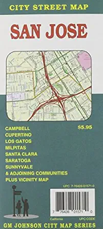 gm johnson san jose street map full color semi gloss finish 27 x 39 inches 1st edition gm johnson 1770683313,