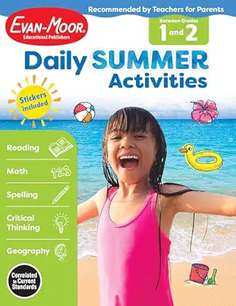 evan moor daily summer activities grade 1 2 workbook stickers prevent learning loss reading writing math