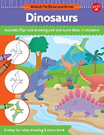 watch me read and draw dinosaurs a step by step drawing and story book includes flip out drawing pad and more