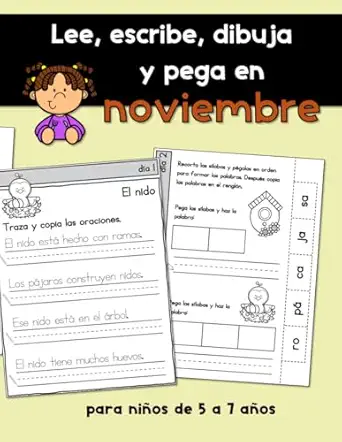 lee escribe dibuja y pega en noviembre un libro ejercicios de lectura y escritura para nia os de 5 a 7 aa os