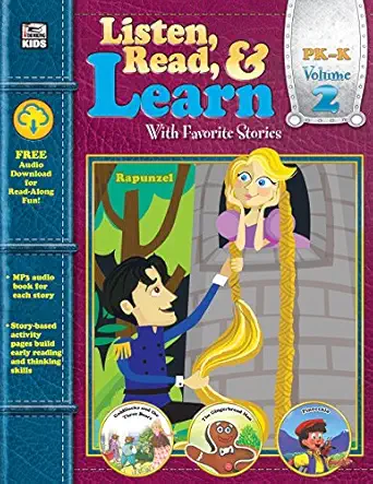 carson dellosa volume 2 listen read and learn preschool and kindergarten workbook pinocchio rapunzel