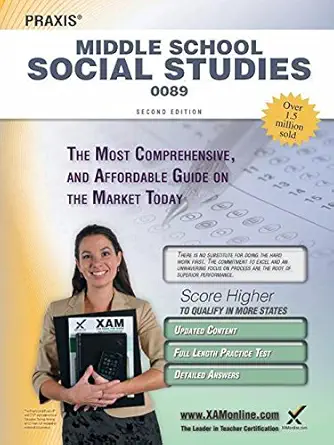 praxis middle school social studies 0089 teacher certification study guide test prep 1st edition sharon a