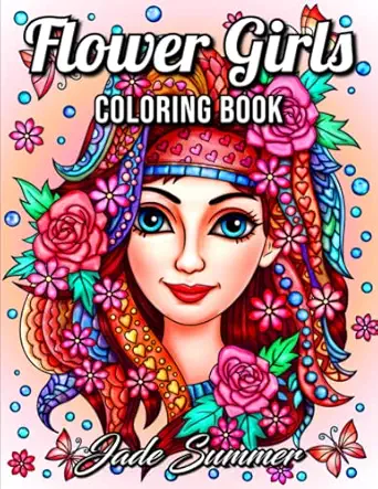 flower girls an adult coloring book with cute manga girls fun hair styles and beautiful floral designs for