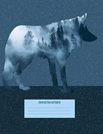 wolf silhouette forest composition notebook college ruled 7 44 x 9 69 midnight blue misty foggy forest scene