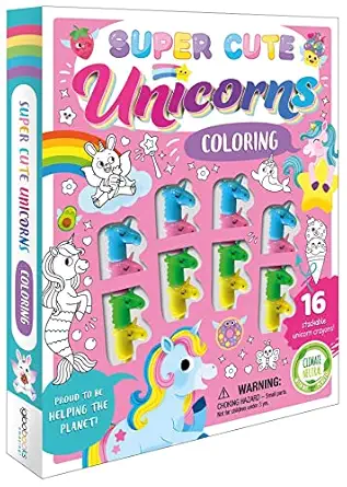 super cute unicorns coloring set with 16 stackable crayons 1st edition igloobooks ,pamela barbieri