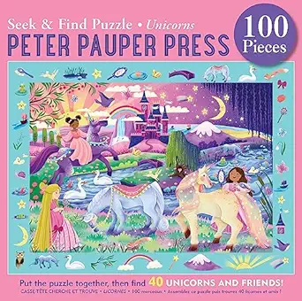 unicorns seek and find 100 piece jigsaw puzzle 1st edition mona meslier menuau 1441341404, 978-1441341402