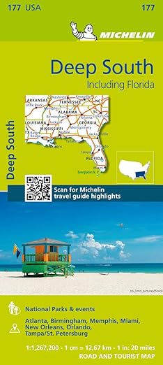 michelin usa deep south including florida map 177 1st edition michelin 2067190563, 978-2067190566
