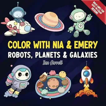 color with nia and emery robots planets and galaxies bold lines and easy coloring pages featuring robots