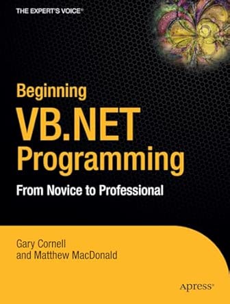beginning vb net from novice to professional 1st edition gary cornell ,matthew macdonald ,c cornell