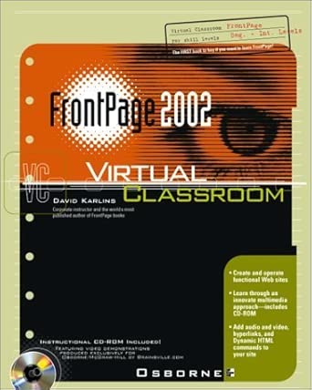 frontpage 2002 virtual classroom 1st edition david karlins 0072191724, 978-0072191721