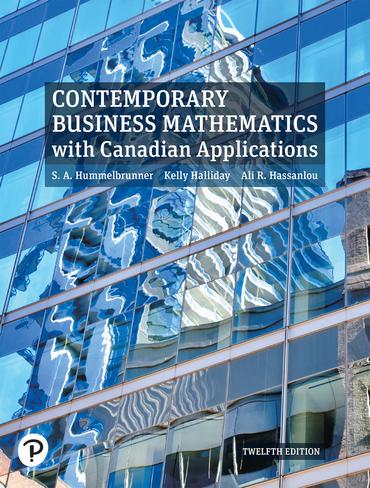 contemporary business mathematics with canadian applications 12th edition ali r. hassanlou, s. a.