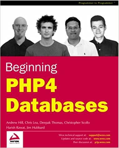 beginning php4 databases 1st edition andrew hill, chris lea, christopher scollo, deepak thomas, harish rawat