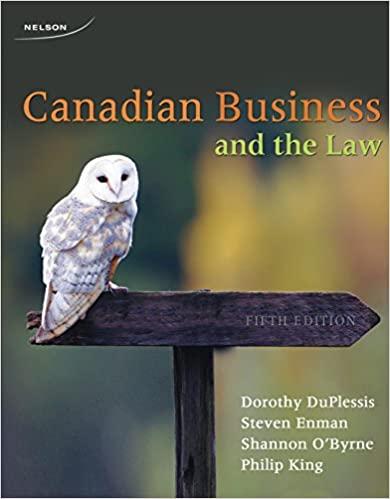 canadian business and the law 5th edition dorothy duplessis, steve enman, shannon o'byrne 0176509658,