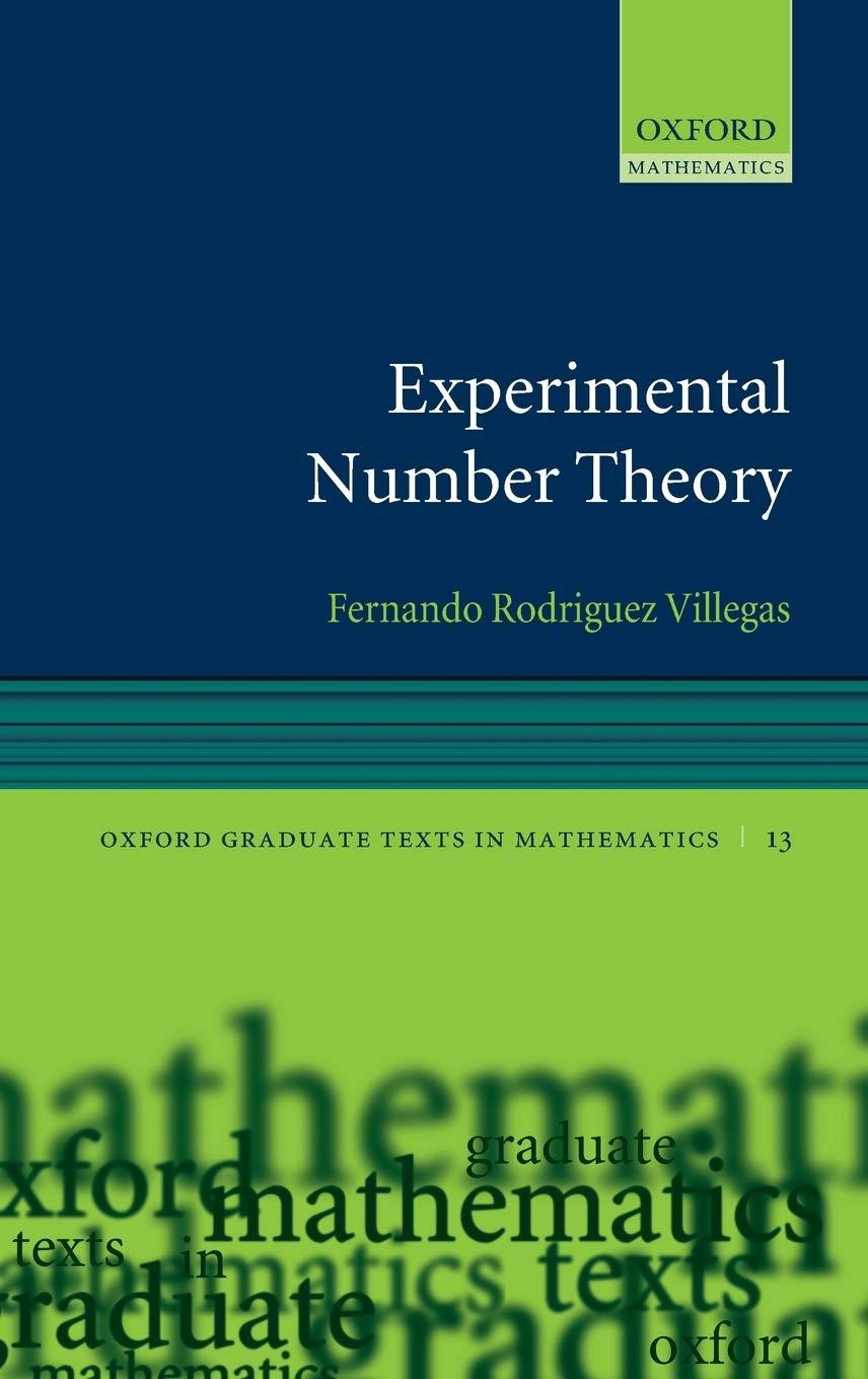 experimental number theory 1st edition fernando villegas 0198528221, 9780198528227
