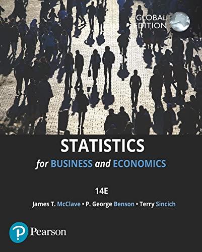 statistics for business and economics 14th global edition james mcclave, p. benson, terry sincich 1292413395,