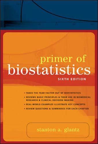 primer of biostatistics 6th edition stanton glantz 0071435093, 978-0071435093