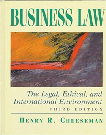 business law the legal ethical and international environment 3rd edition henry r. cheeseman 0135979722,