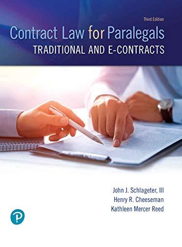 contract law for paralegals traditional and e-contracts 3rd edition henry cheeseman, kathleen reed, john