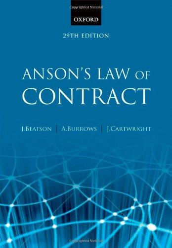 ansons law of contract 29th edition jack beatson, andrew burrows, john cartwright 0199282471, 978-0199282470